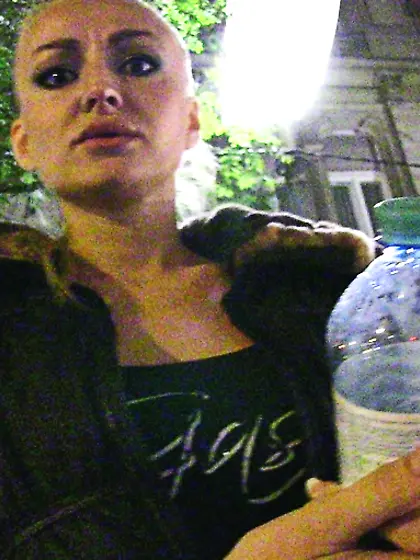 Tattooed smoking blonde black