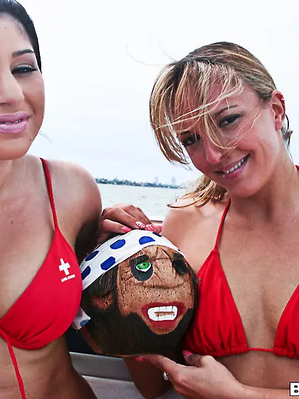 Britney Stevens and Lexi Love take their red lingerie off and ha