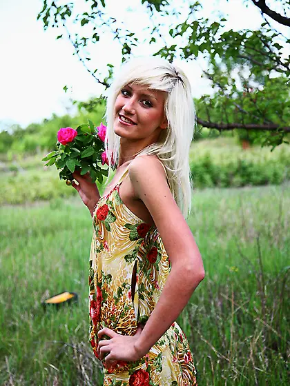 Girl with pink flowers