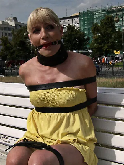 Captured blonde milf treated