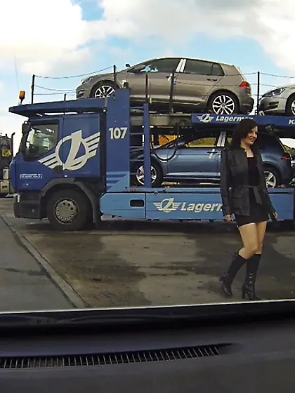 Big-ass babe black miniskirt