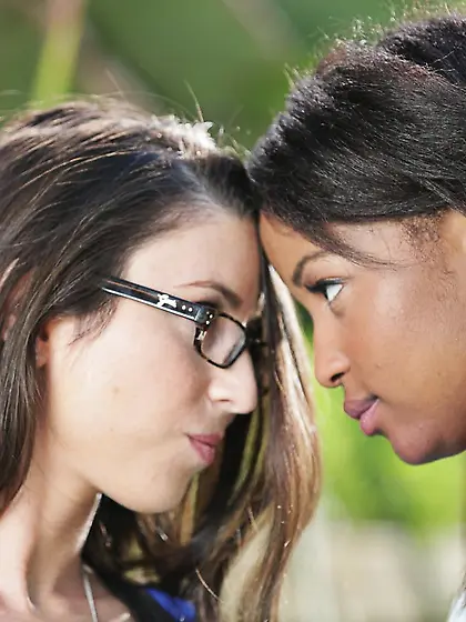 Topless girls Serena Blair and Ivy Sherwood are passionately kis