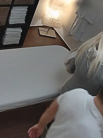 Small-tit blonde fucks masseur