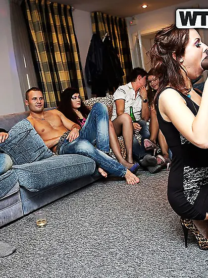 Michele,  Annika,  Maddie and Kristel get wild with drunken group