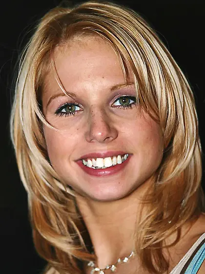 Fair haired smiling cutie Monica Temptem gets naked and drives r