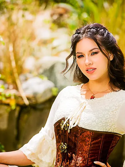 Brunette hottie corset high