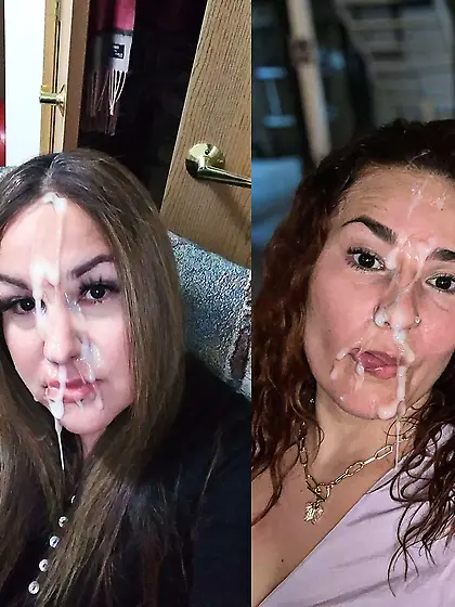 Mom/Aunt cumfacial fake side by side