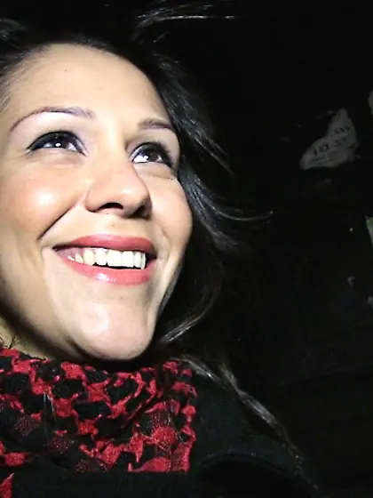 Brunette black outfit pink