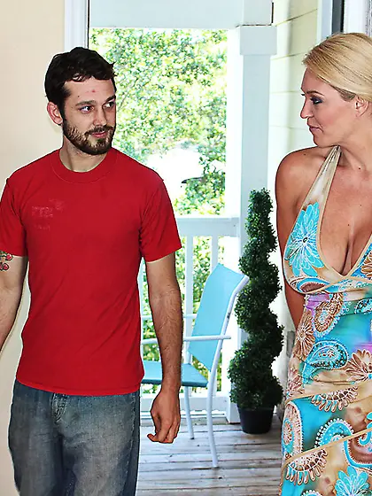 Sexy blonde Charlee Chase seduces her neighbor and gives him a h