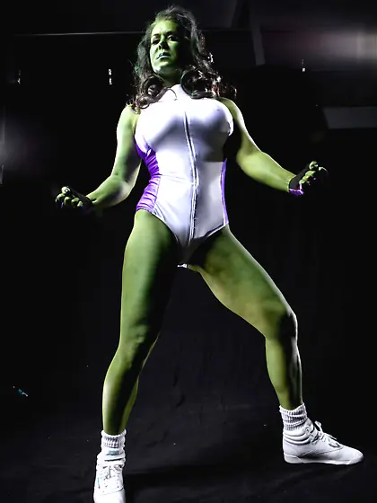 Plump babe painted green