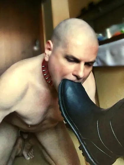 sniffing and licking dirty boot soles