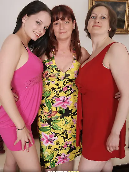 Sexy old and young lesbians licking and french kissing each othe