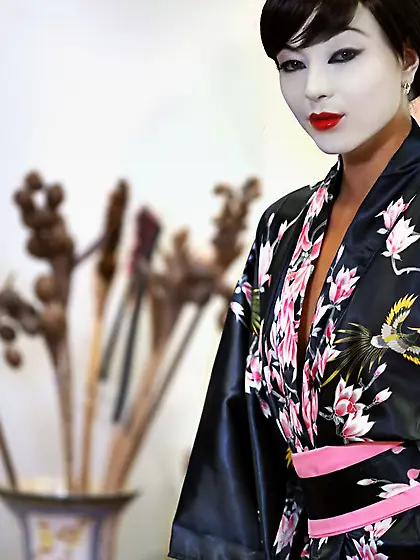 Asian babe Natalia Forrest is wearing a mask and she looks very