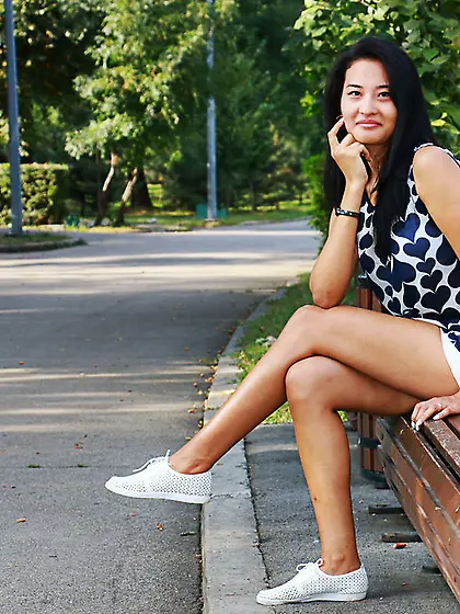 Asian girl with black hair and beautiful...