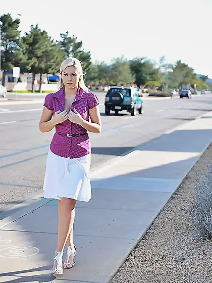 Stunning Alison Angel goes for a walk during which she shows off