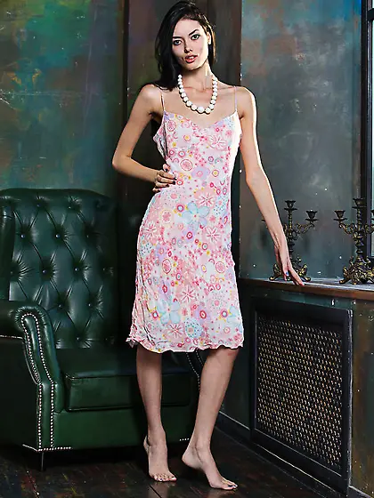 Brunette pink floral gown