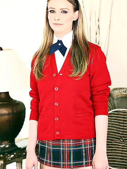 Smooth skinned Natalie Norton removes her college uniform and ge