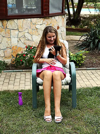 Adorable teen slut Angel Snow plays with her pussy outdoors - fe