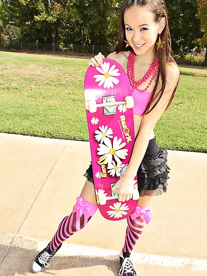 Skinny young brunette with small tits meets a horny man.  They ar