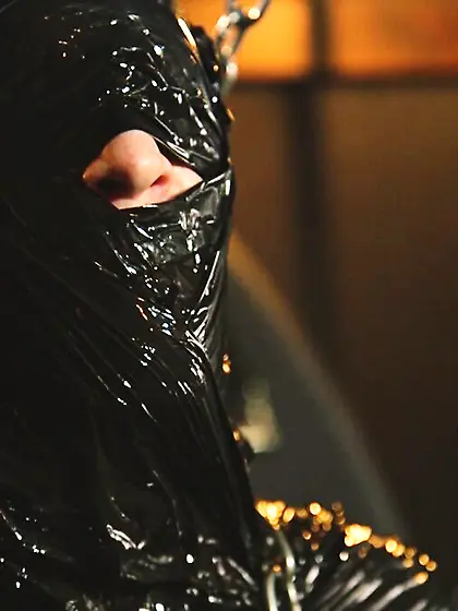 Black man plays with white slave's cock and...