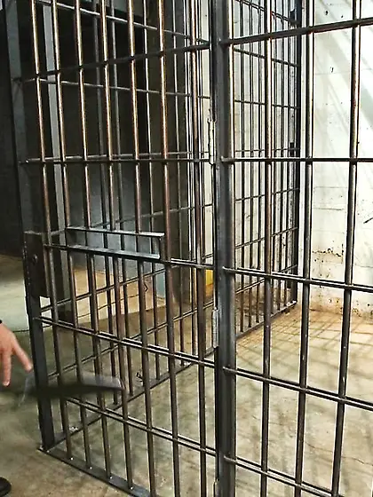 Caged stud gets tied up and ass fucked so...