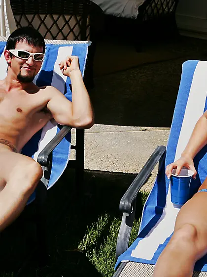 Guy stays horny as he prepares to fuck this blonde's hole