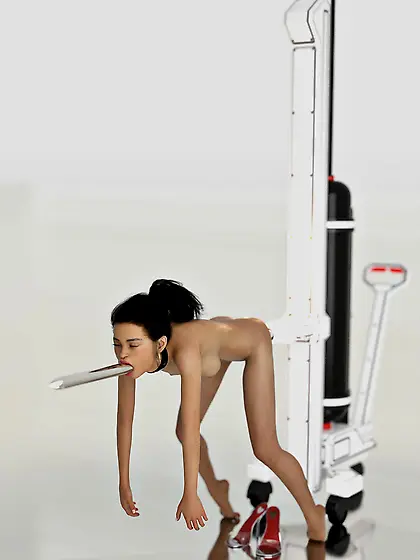 Meatgirl impaled in a lifter,  ready for transport