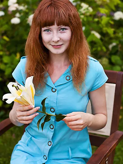 The redhead teen Rochelle A strips outdoor and proves her hair c