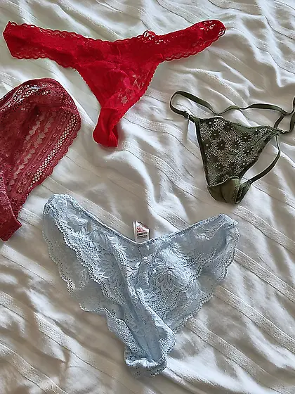 Panty raid: Man shows a few of his woman's panties