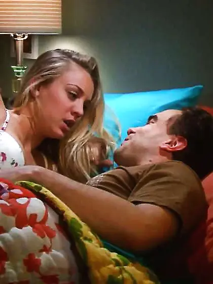 Kaley Cuoco in white flowery hooter-sling