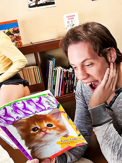 Cute blonde takes monster