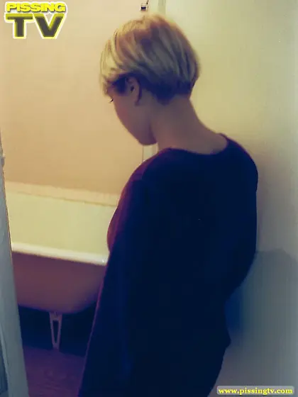 Blonde bathroom pissing whim