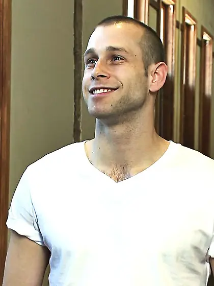 Bald dude with a large dick gets tied up...