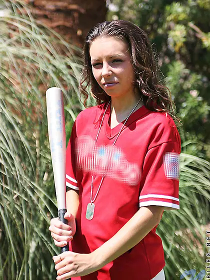 Tresseme Nubiles takes her baseball outfit off outdoors and show