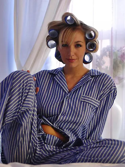 Naughty blonde Hayley-Marie Coppin is lifting up the pajamas and