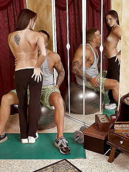 Cutest girl with small waist does it with a big man in front of