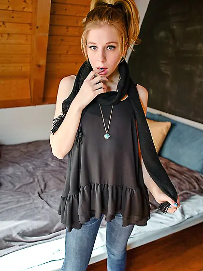 Blonde teen removes black