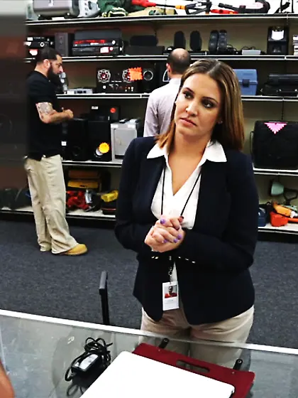 Big-titted office slut takes