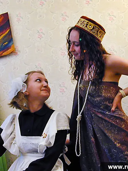 Russian teen lesbians in school uniform lick pussy and use