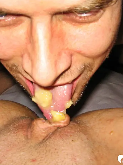 Dipping my cock into her banana vagina