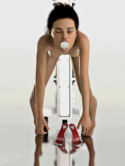 Meatgirl impaled in a lifter,  ready for transport