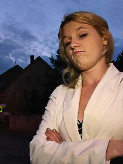 Horny blonde stripped top