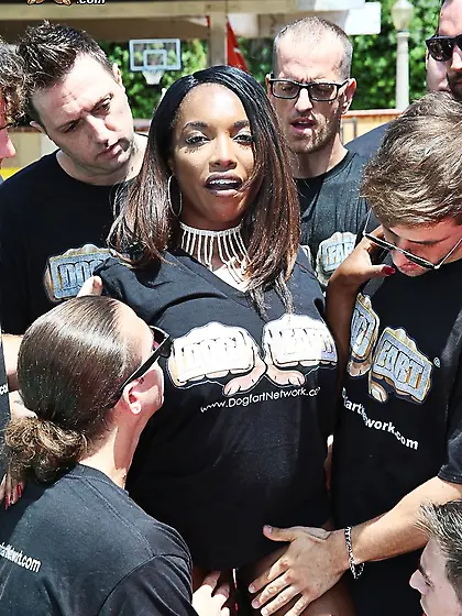 Busty interracial teen gangbang