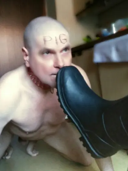 bald humiliates naked loser worship boot lady