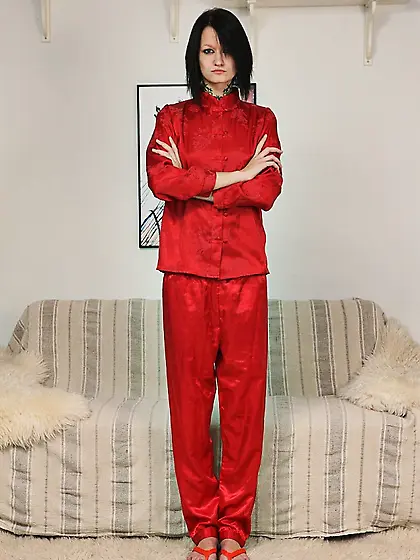 Seducing Nova Black loses off the pajamas and starts masturbatin