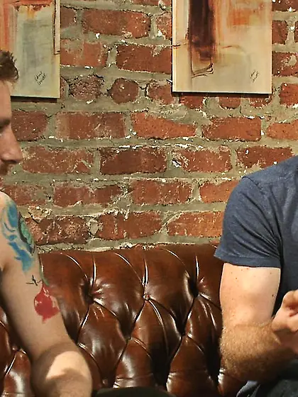 Handsome dude tied stimulated