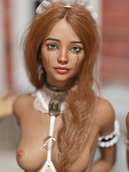 Redhead maid slave girl for sale at the market