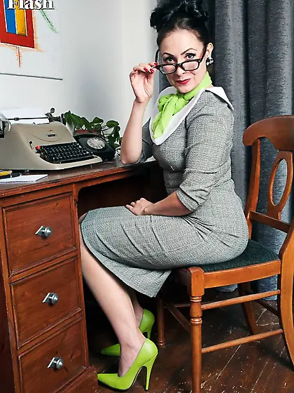 Lingerie striptease brunette glasses