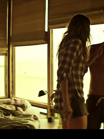 Toned brunette with natural tits is waking...