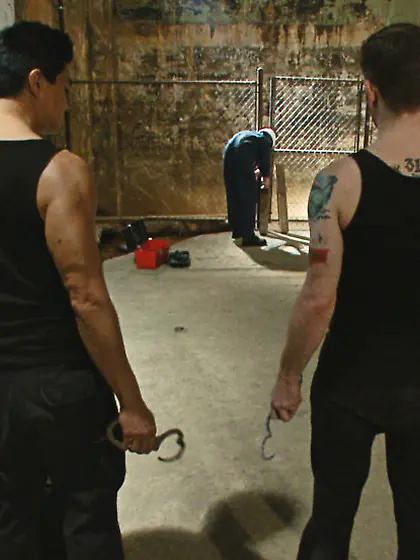 Guy tied suspended cock